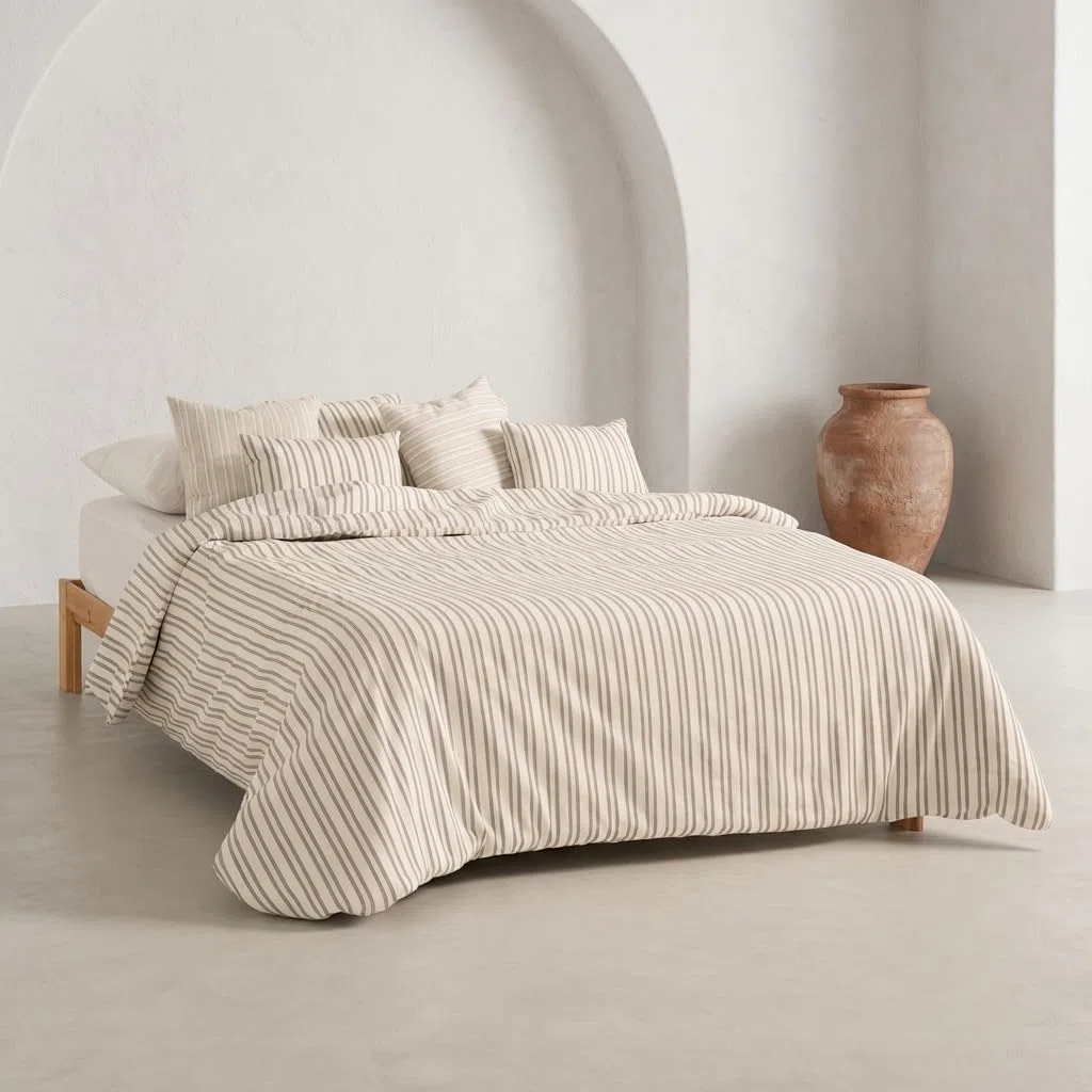 GAMUSI Funda nórdica Cama 180 cm - Funda edredón 240x260 cm, Rayas, Relieve, Color Taupe