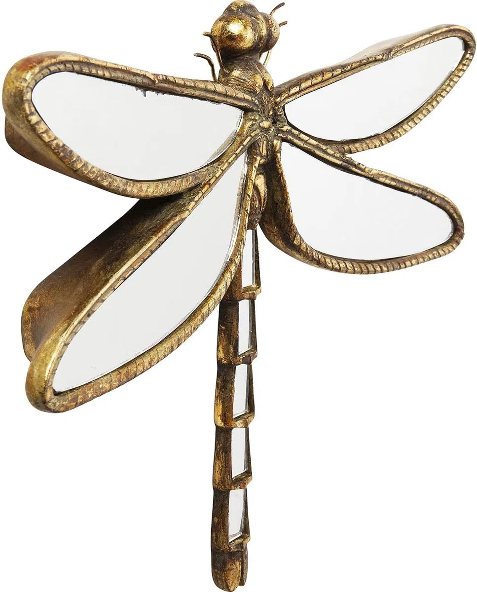 Espejos de pared dorados con libélula - Oro, hechos a mano, decoración de pared de resina y cristal con insectos, perfecto para casas de temática victoriana y europea (libélula)