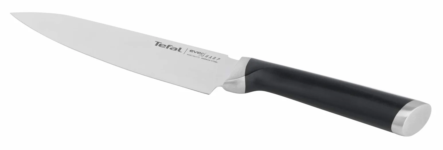 Tefal Ever Sharp - Cuchillo chef 16.5 cm, afilador integrado en la funda, tecnologia de afilado doble pivote, sistema bloqueo seguro, acero inoxidable alemán K2569004