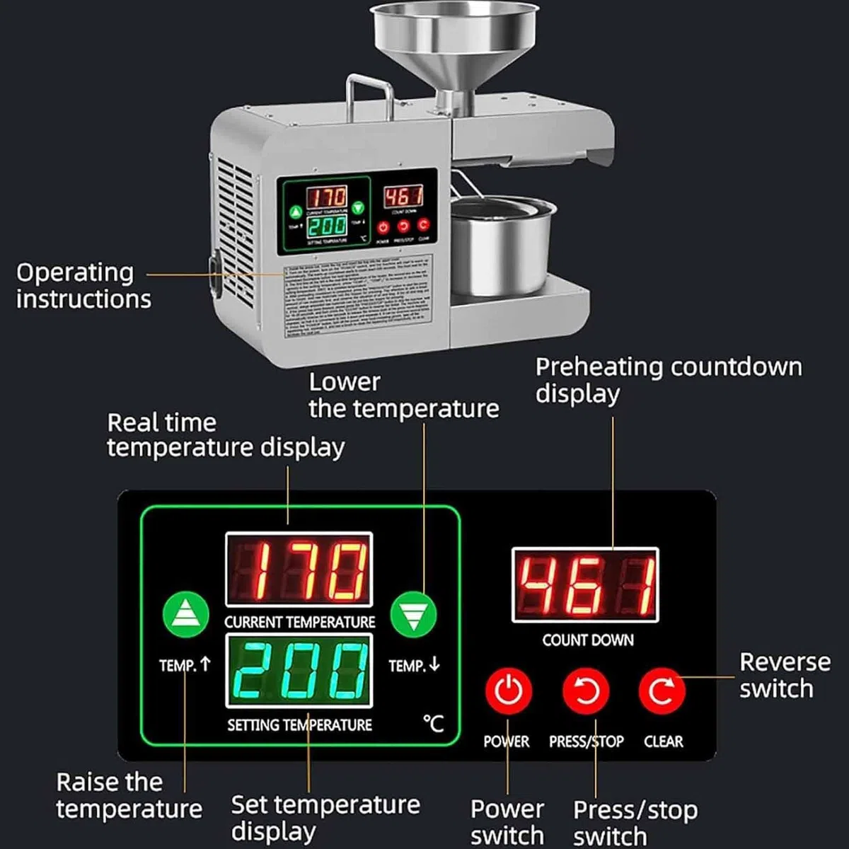 Extractor de aceite automático comercial, máquina de prensa de aceite de 820 W para semillas de maíz, coco, cacahuete, girasol, acero inoxidable para el hogar, comercial