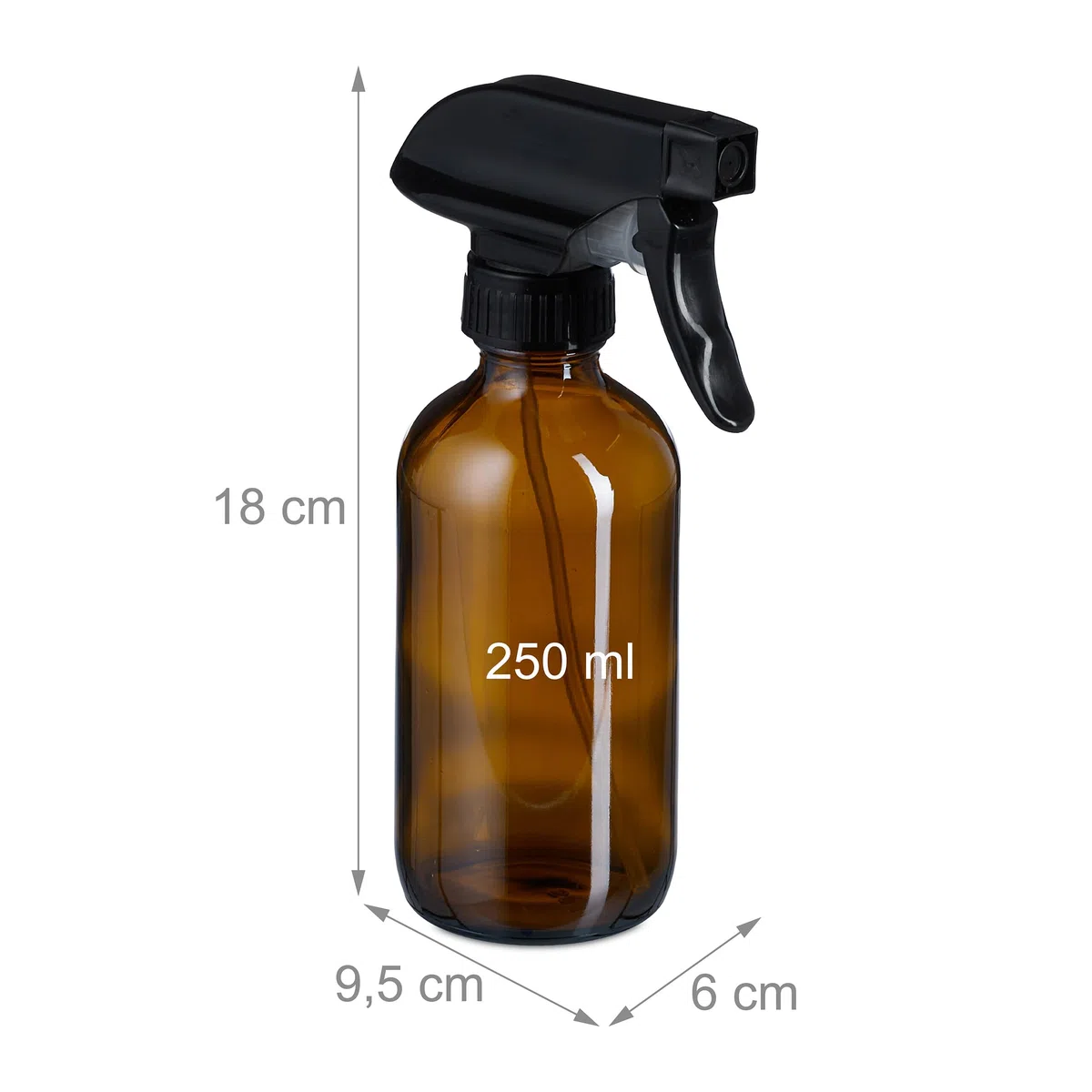Relaxdays Pulverizador Agua Cristal, Set 4, 250 ml, Niebla, Chorro, Botella Spray Pelo, Limpieza, Plantas, Marrón/Negro