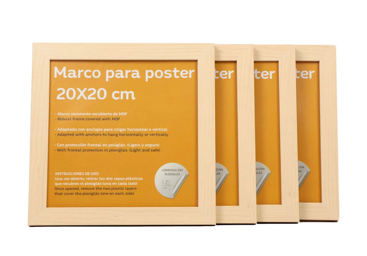 Nacnic - Pack 4 Marcos de Madera MDF Clara y Vidrio Acrílico | Protección y Expositor de Fotografías, Láminas, Pósters, Cuadros y Decoración para Salón, Dormitorio u Oficina | 20x20 cm