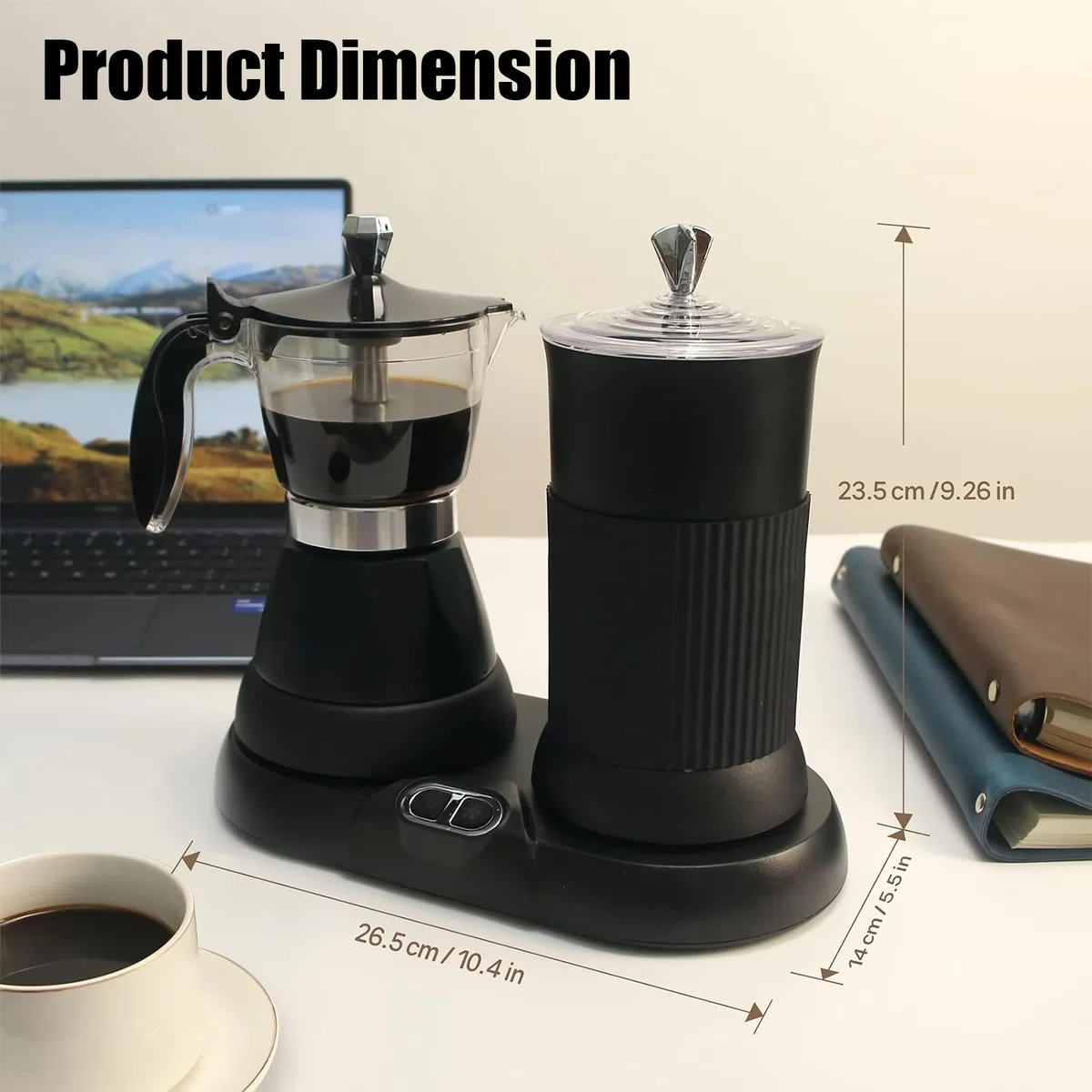 Cafetera espresso con espumador de leche y vaporizador (negro)
