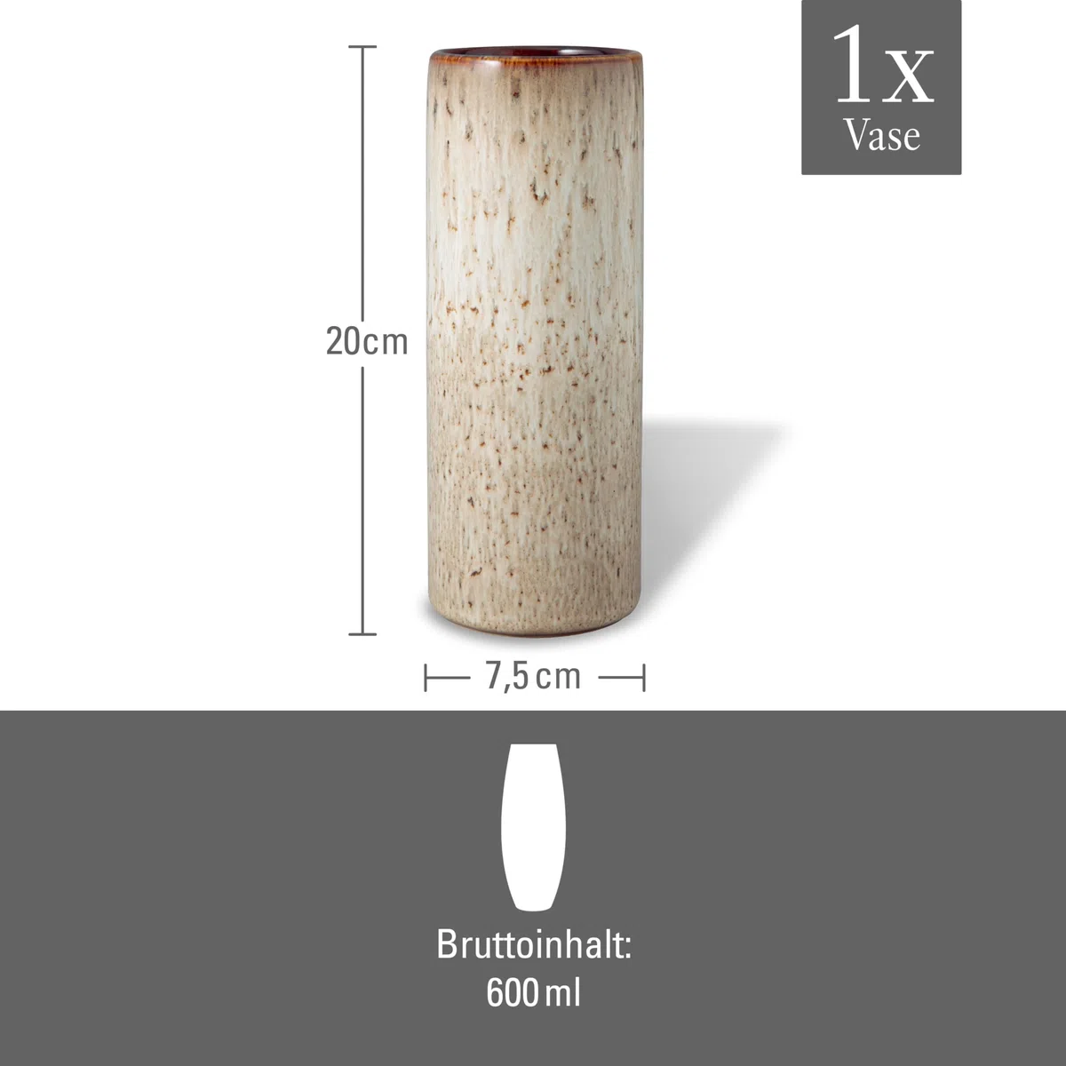 like. by Villeroy & Boch Lave Home jarrón Cylinder, 7,5 x 7,5 x 20 cm, beige