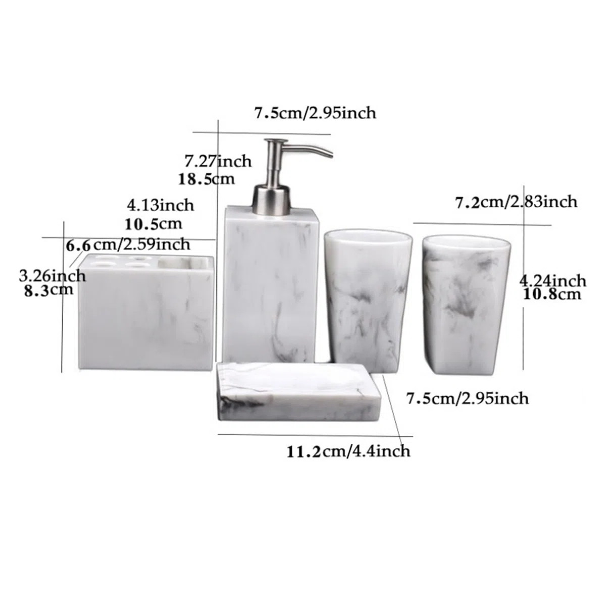 Set Dispensador Jabon Baño Juego de accesorios de baño de imitación de resina y mármol, soporte for cepillo de dientes, jabón, taza for enjuague bucal, botella de champú, juego de lavado for el hogar