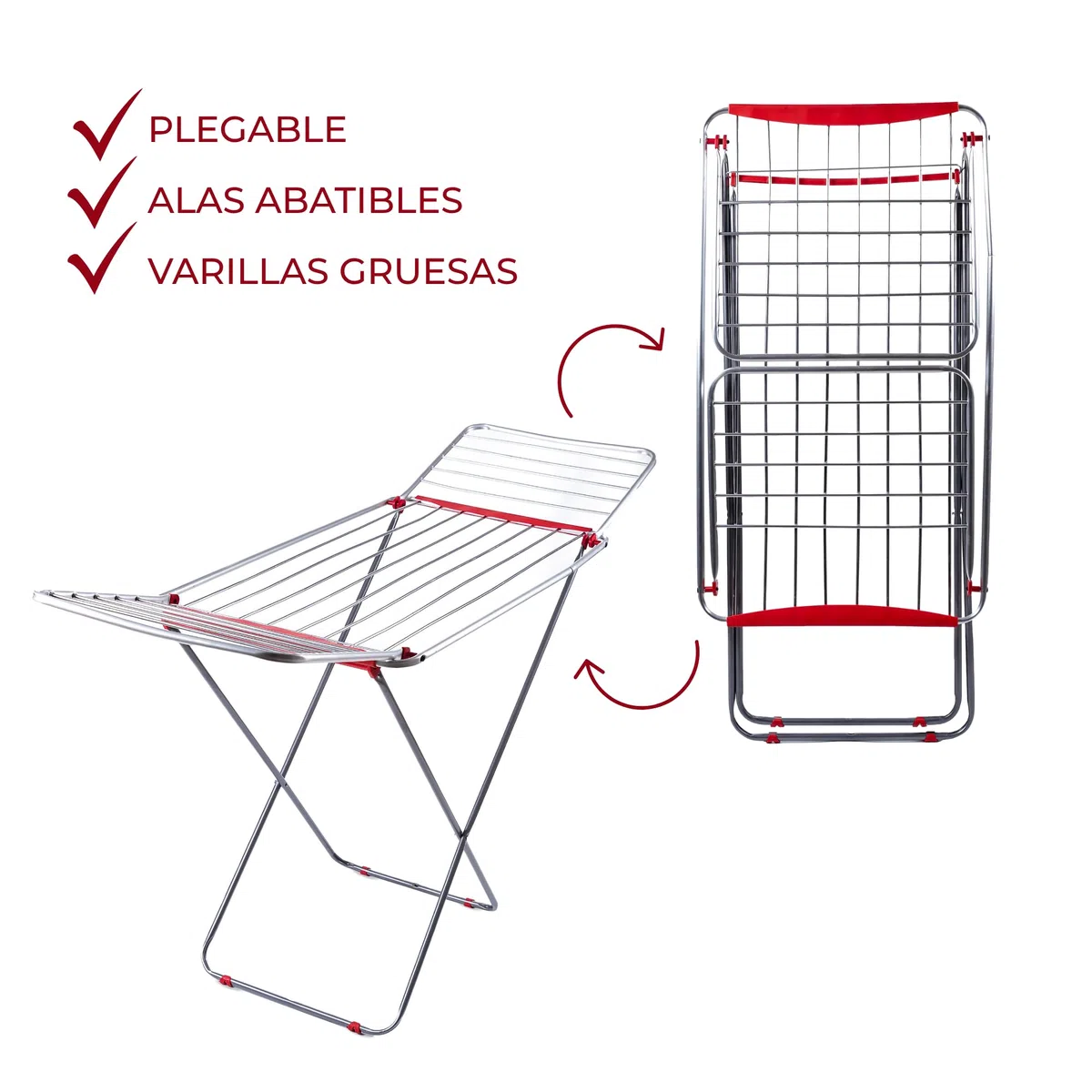 Tendedero de Ropa Plegable con Alas de Mezcla Acero y Aluminio Resistente para Interior y Exterior con Superficie de Tendido 19m - Ligero y Compacto con Fácil Plegado - Fabricado en Europa