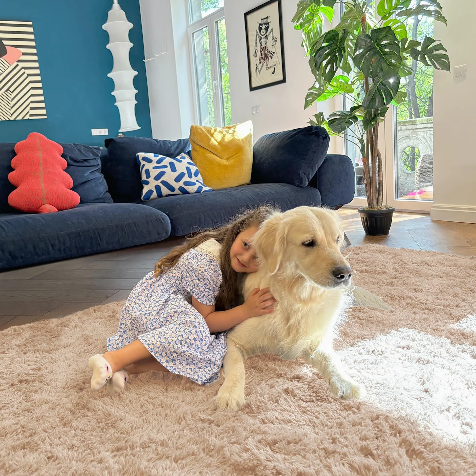 Homaxy Alfombra de Pelo Largo, Antideslizante, Parte Inferior Lavable, Alfombra Grande para salón, habitación de los niños, Dormitorio - 120 cm Redonda, Beige