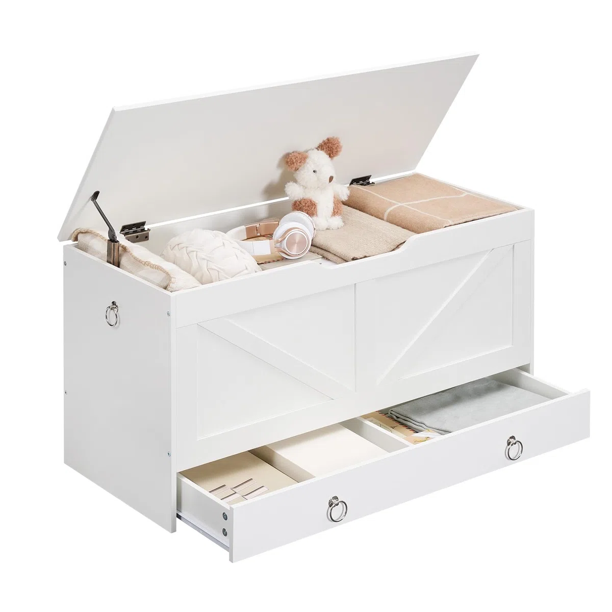 HOOBRO Taburete de Almacenamiento y Banco para Zapatos, 100 cm, Cajón, Carga 100 kg, Bisagras de Seguridad, Apertura U, Blanco EWT710CW01G1