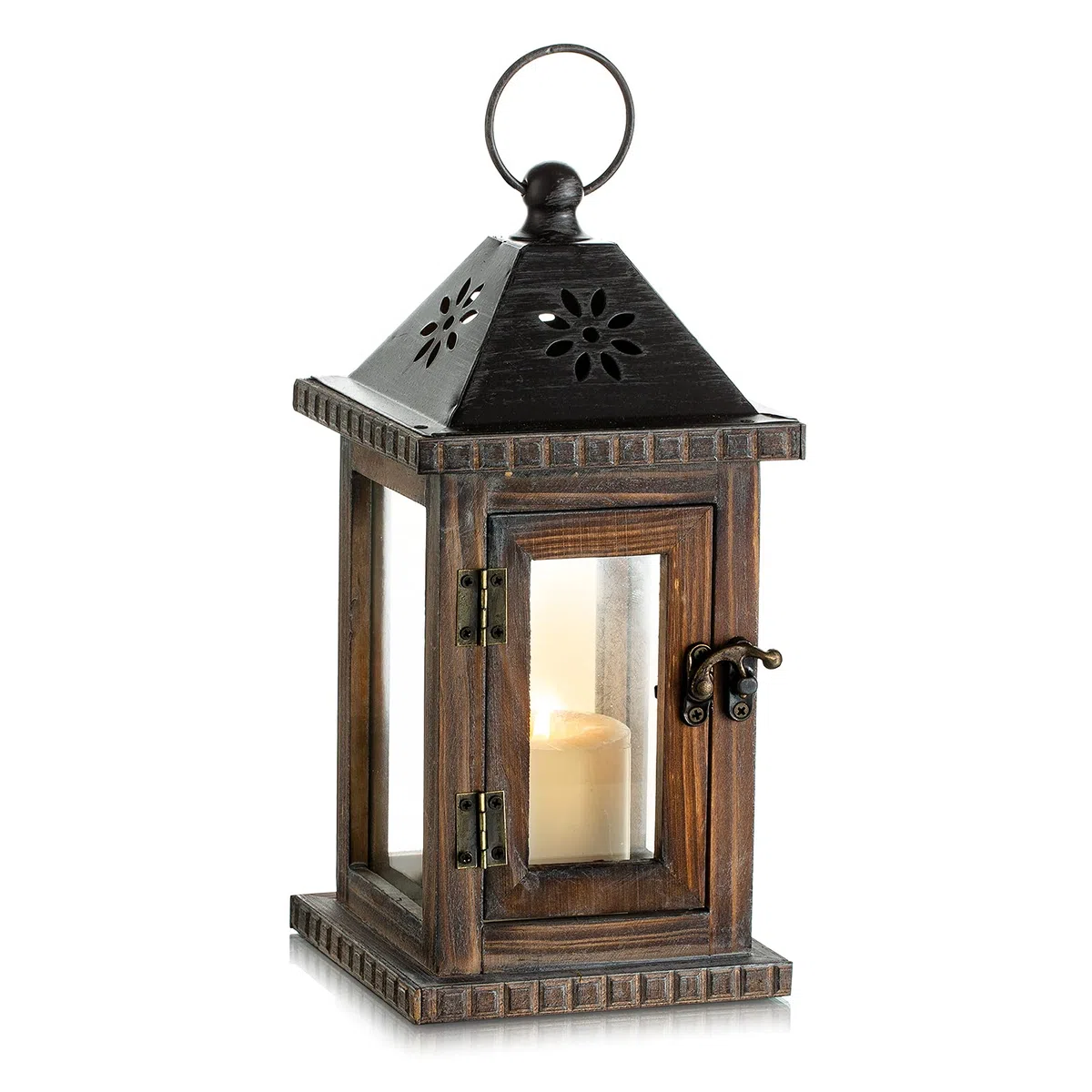 Romadedi Farolillos Vela Madera Decoración - Faroles Vintage 28 cm Navidad Decorativo para Hogar Jardin Mesa Patio Decorativas Rustica, Marrón