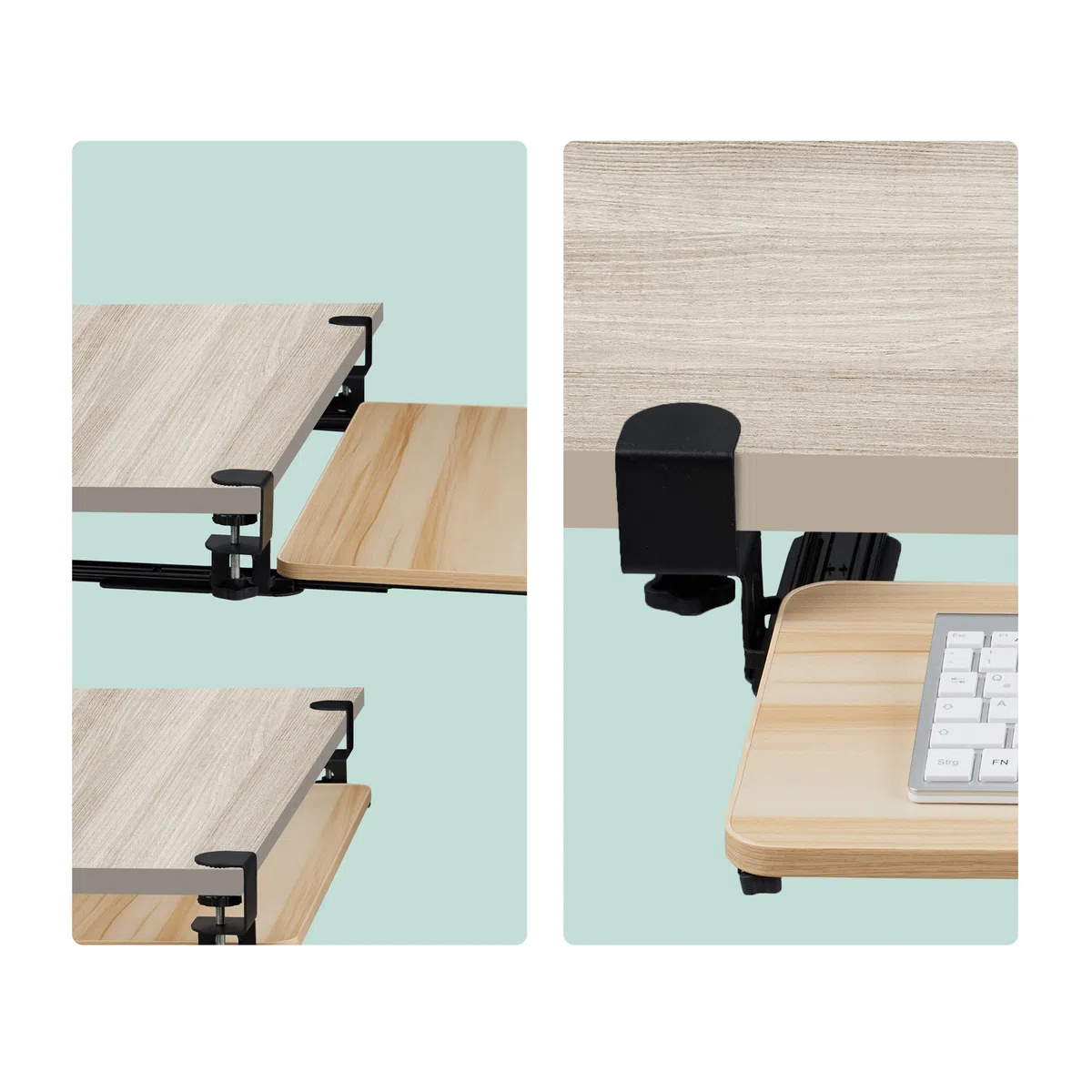 Relaxdays Extensor Escritorio, 65 x 24 cm, Plegable, con Pinzas, Bandeja Teclado Ergonómica, Efecto Madera, Natural