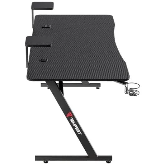 Tempest Sanctuary Mesa Gaming 160x75cm, Superficie Fibra de Carbono, RGB, Cargador Qi, USB Hub, Negra
