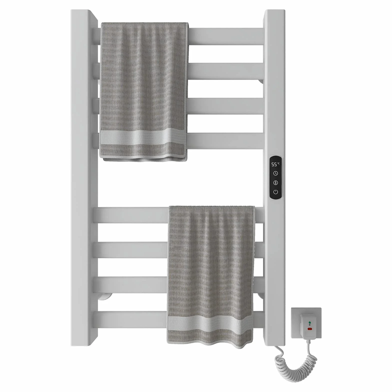 Radiador de Toallas 450x700mm Toallero Eléctrico Bajo Consumo Secador de Toallas Radiador Toallero eléctrico inteligente Calienta Toallas, calefacción de fibra de carbono, antracita-White Right