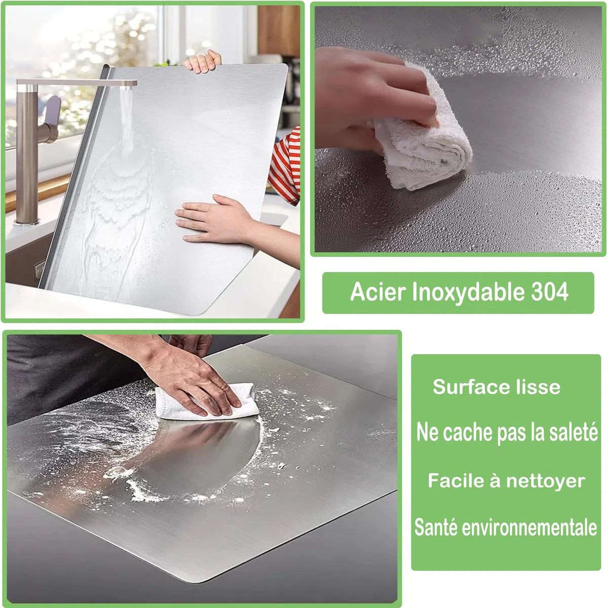 uyoyous Tabla de cortar de acero inoxidable, 80 x 50 cm, gran protección de encimera, con labio y rodillo, para amasar pan, carne, frutas, verduras, efectividad en cualquier cocina
