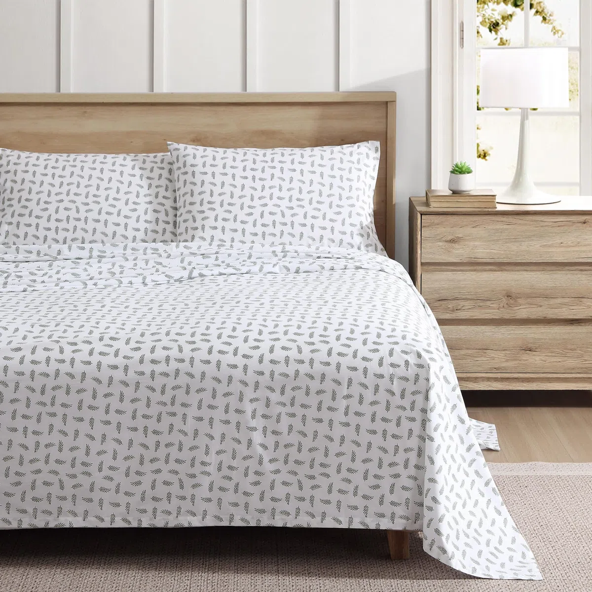 Eddie Bauer - Sábanas tamaño Queen, Juego de Ropa de Cama de percal de algodón, Frescas y Transpirables decoración del hogar (Hojas de Laurel, Queen)