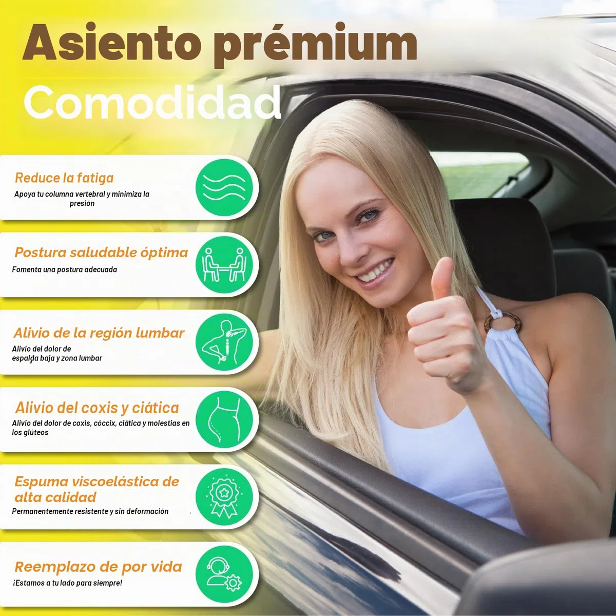 kingphenix Cojín para Asiento de Coche con Almohada de Soporte Lumbar: Diseño de Espuma Viscoelástica Mejorada para Alivio del Dolor, Ideal para Conductores y Uso en Oficina - Comodidad Lombar
