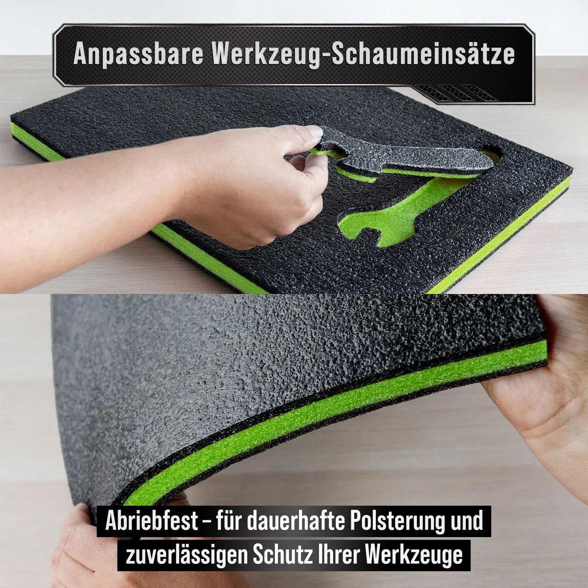 Precision Defined Espuma para Caja de Herramientas - Insertos de Espuma para Cajas, Shadow, para Herramientas - Negro/Verde (40,6 x 30,4 x 2,54 cm, Paquete de 4)