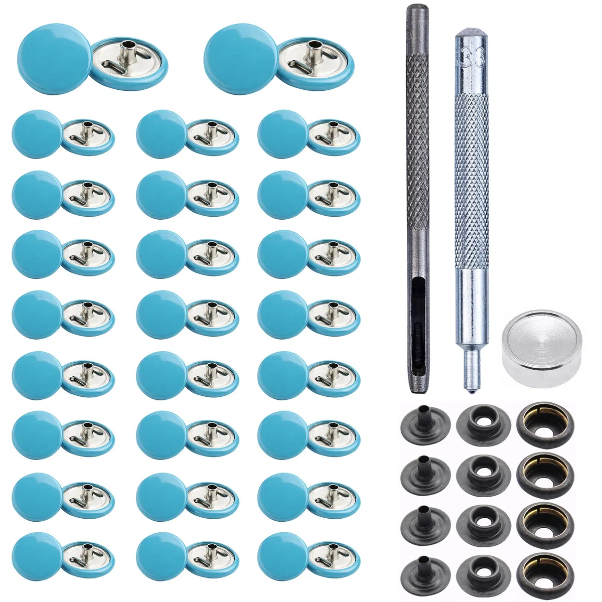 Trimming Shop 15mm Botones a Presión 4 Parte, Durable y Ligero Metal Cierres con Mano Fijación Herramienta para Jeans, Cuero, Tiras Costura Proyectos, Ropa Reparación - Turquesa, 1000pcs