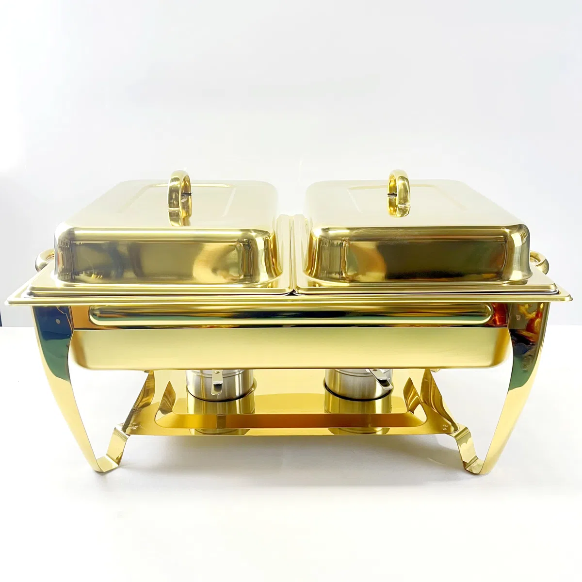 Golden Buffet - Juego de platos de acero inoxidable de 9 L con soporte para combustible y bandeja de agua, perfecto para banquetes, recepciones, bodas y eventos de catering