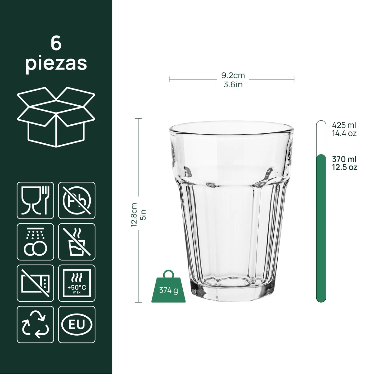 TREND FOR HOME 6 Vasos de Cristal Agua 425 ml Copas Gin Tonic Vaso Smoothie Vasos Grandes Cocktail Vasos Mojito Copas Cocktail Vidrio Transparente, Alva