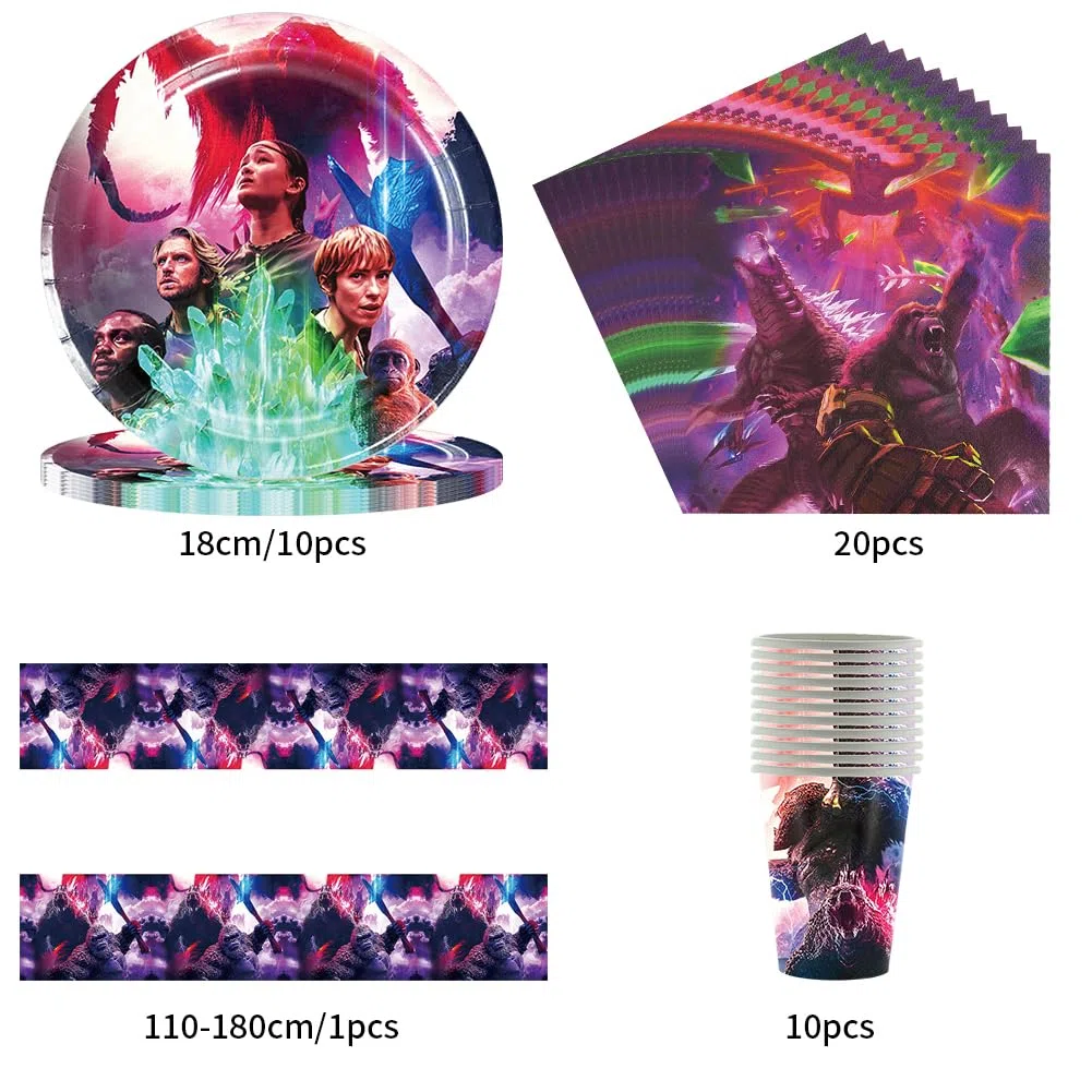 God-zilla Vajilla, God-zilla Vajilla para Fiestas, Cubiertos Fiesta God-zilla,Suministros para Fiestas de Platos,Plato, mantel Servilletas, Vasos （41PCS 10 personas）