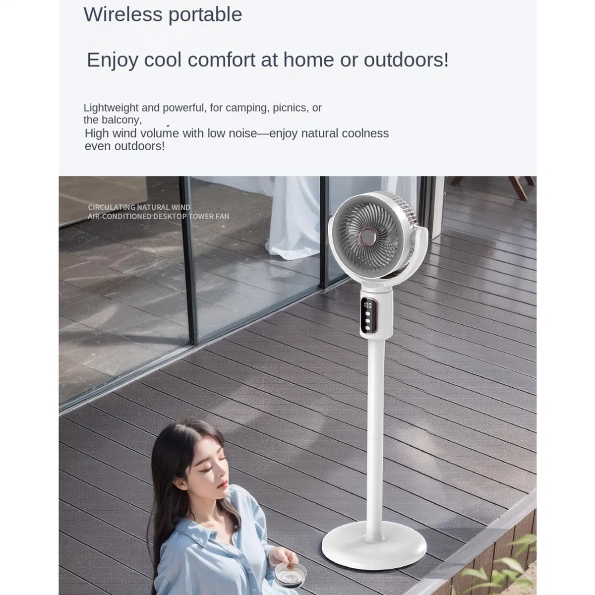 Ventilador De Pedestal Oscilante Batería de 4000 mAh, 5 velocidades | Ventilador Circulador De Aire Para Propietarios Inquilinos Estudio Oficina Dormitorios Apartamento