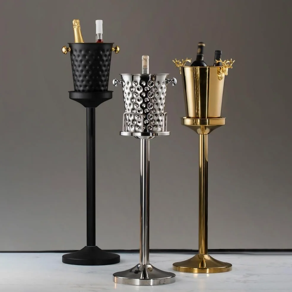Cubitera for champán con soporte, cubeta for hielo grande for champán, cubeta for hielo con asas, cubeta for hielo de acero inoxidable, perfecta for botellas de vino, champán o cerveza ( Grey : Silver
