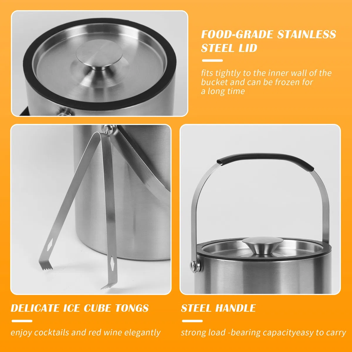 3litros Cubitera de Acero Inoxidable de con Clips y Colador,Cubeta para Hielo con Aislamiento de Doble Pared,para Fiestas, Ares, vinos refrigerados, Champán, Cerveza, Cócteles