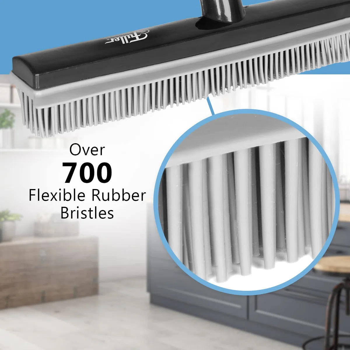 Fuller Brush Escoba de goma con mango ajustable, para alfombras, suelos, escaleras, tapicería, acción electrostática, elimina las partículas de pelusa de pelo de mascotas, pelusa y suciedad, escobilla
