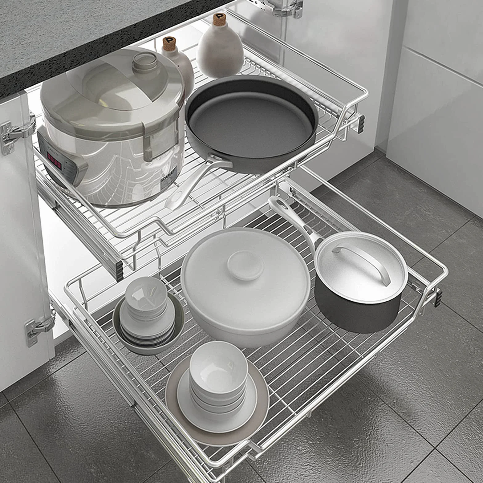 Aufun 4 cajones de cocina de 50 cm, cajón telescópico, extracción total, armario de cocina, armario extraíble, cesta extraíble extraíble, estantería de cocina para el hogar.