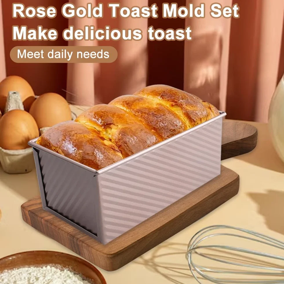2 Piezas Moldes Para Pan Con Tapa Masa de 900 g (2 lb) Molde Para Pan De Molde Con Tapa Antiadherente Molde Rectangular Reposteria Acero Al Carbono Corrugado Para Hornear Pasteles Tostar pan