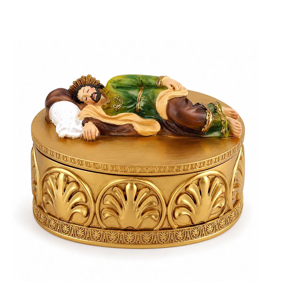 Caja de rosario con figura de San José dormido - Regalo católico especial, estatuilla coleccionable para devotos, ideal para altar, hogar y capilla, decoración religiosa y almacenamiento de rosarios