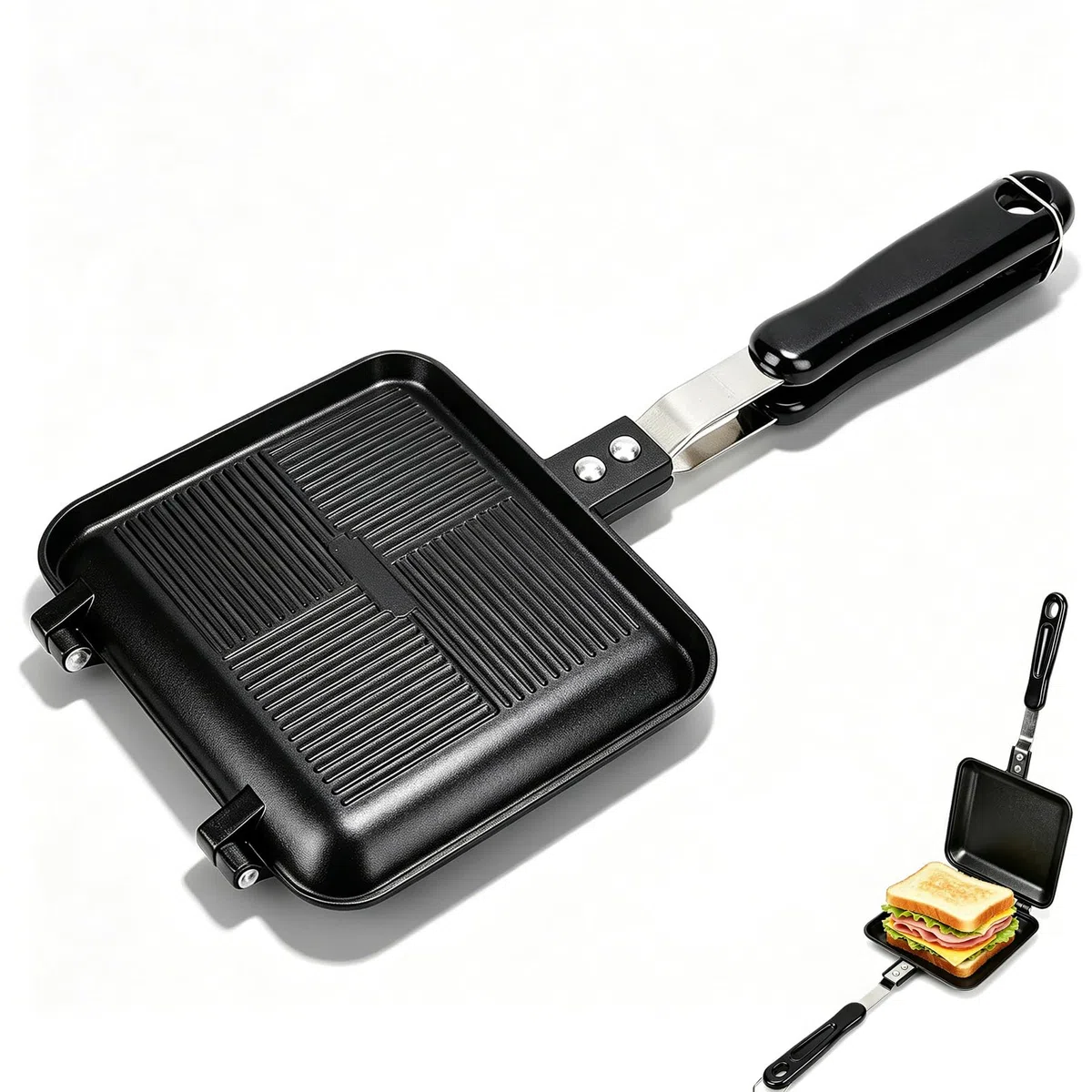 HERCHR Frigoría de doble lado, fabricante de sándwiches de aluminio antiadherente waffle pancake snack griddle pan para cocina del hogar Desayuno
