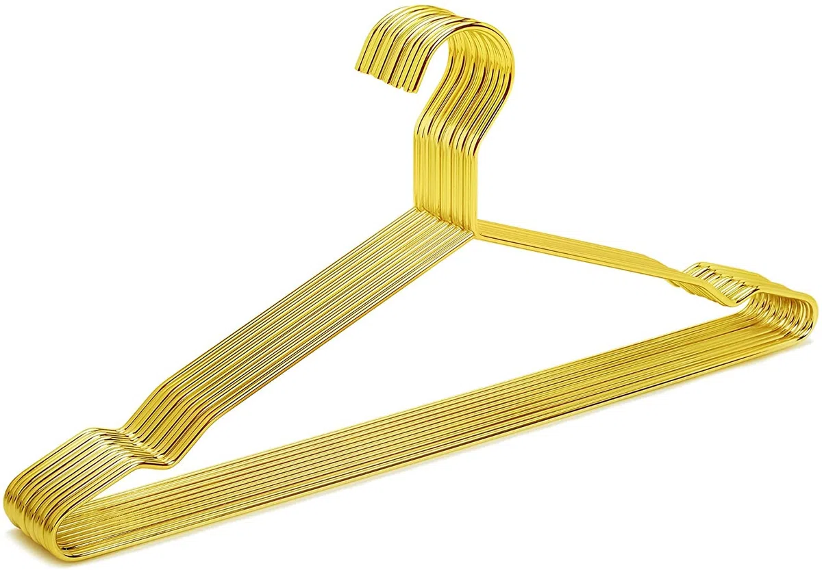 Amber Home 10 Unidades 43cm Perchas de Hierro Dorados, Dorada Metálico Percha para Trajes Camisetas Camisas Chaquetas Vestidos Faldas Pantalones, con Ranuras Antideslizantes