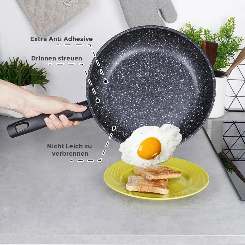 Artwelt Sartenes con revestimiento de granito y mango resistente al calor, antiadherente, de aluminio, color negro y apto para lavavajillas, sin PFOA, 3 piezas, 20/24/28 cm