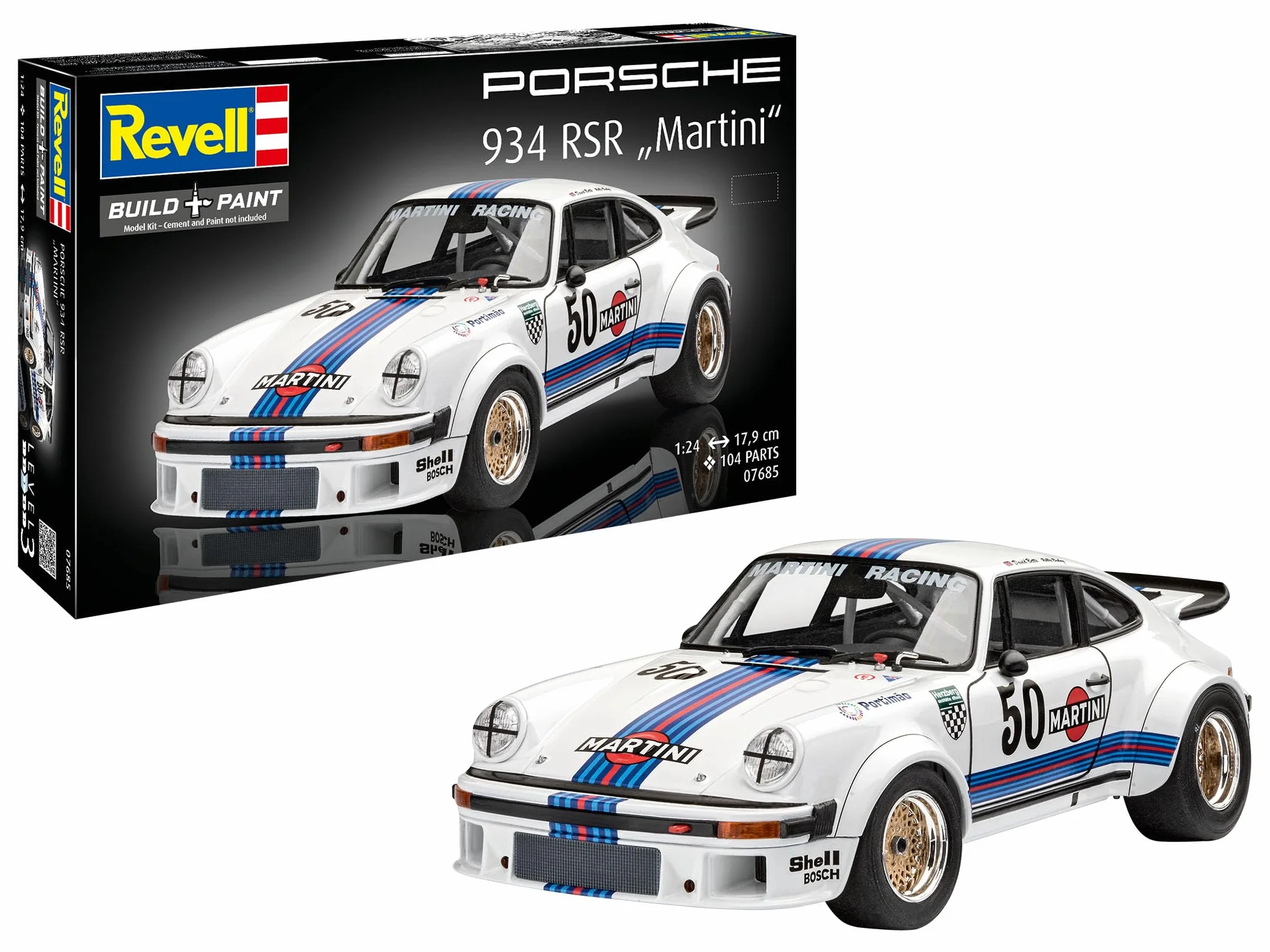 Revell GmbH Revell 07685 7685 - Kit de Modelos de plástico para Porsche 934 RSR Martini Racing, Multicolor, 1/24