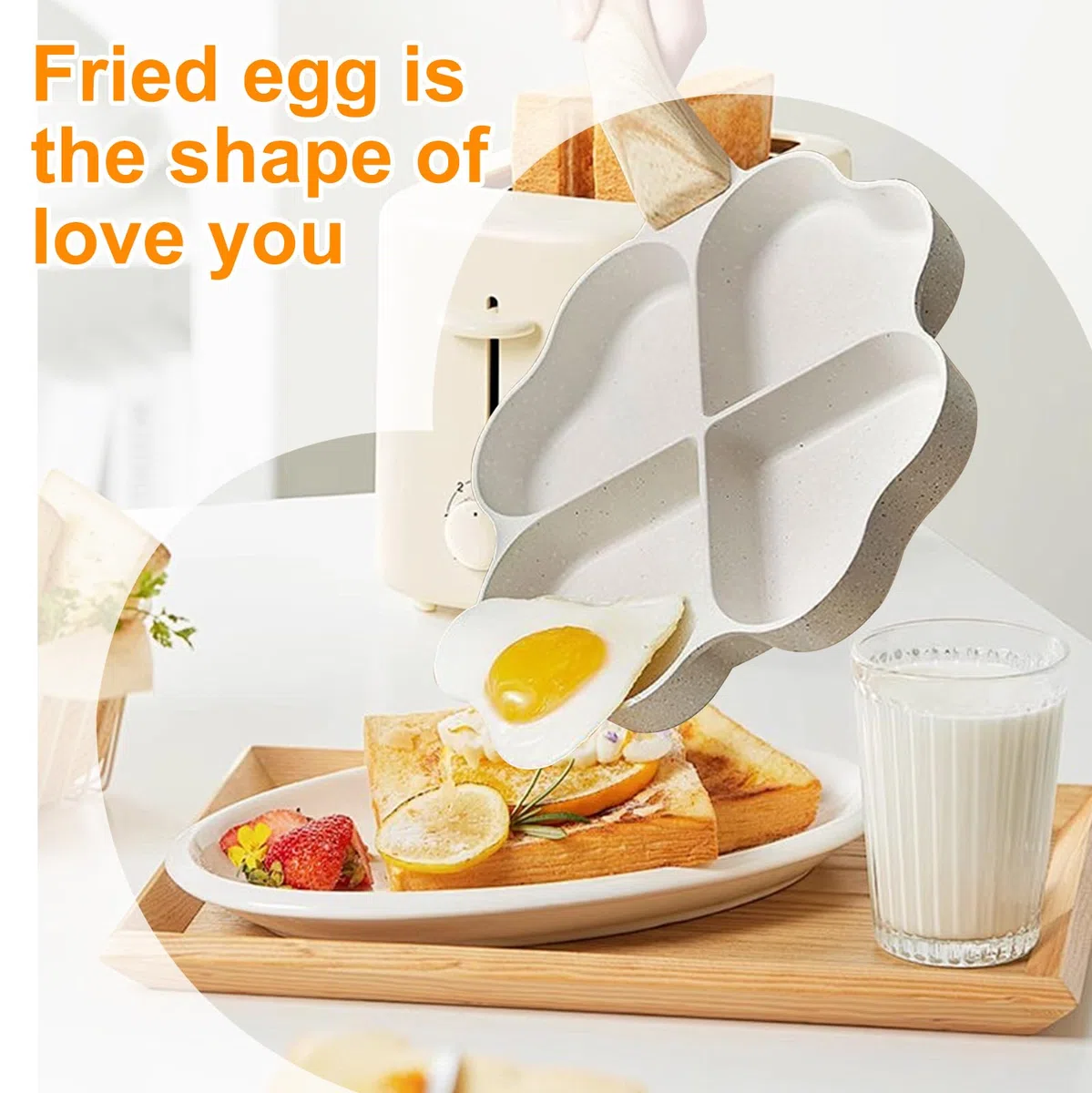 Estufa de huevos en forma de corazón con 4 agujeros, antiadherente, con 3 espátulas de silicona, mango de madera, para panqueques, tortitas, tortitas