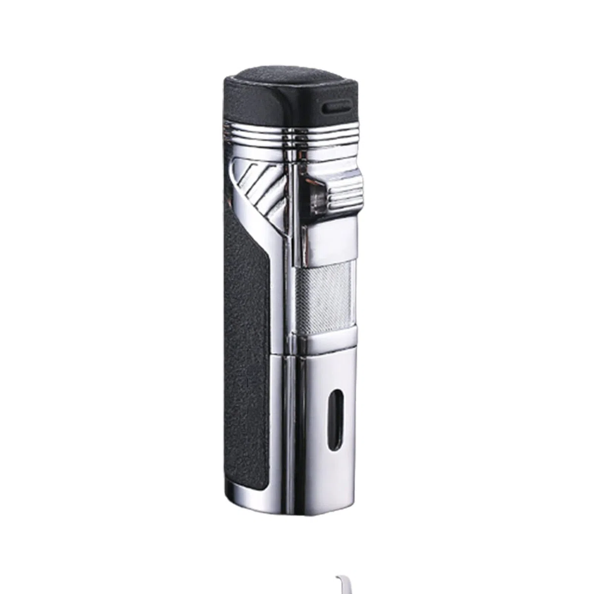 Jet Torch Encendedor Recargable Butano 4 Encendedor de Llama Rosa A Prueba de Viento con Taladro de Cigarro Ventana de Gas Visible Sin Combustible,Black,82 * 29 * 23mm