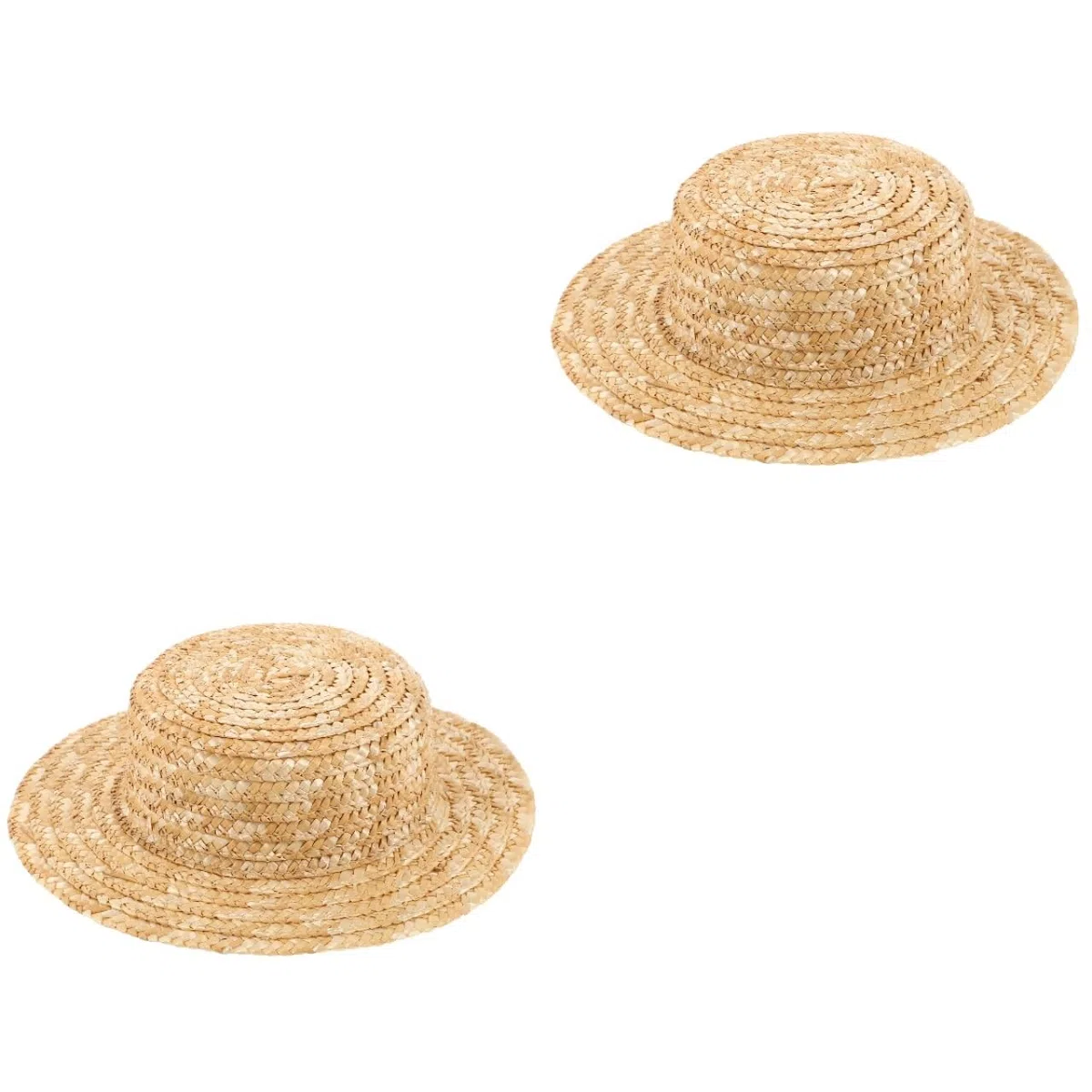HANABASS 2 mini sombrero de paja trenzado para muñecas, diámetro interior, olla redonda, hecha a mano, sombrero de muñeca decorativo, mini sombrero para decoración de muñecas y accesorios de fotos