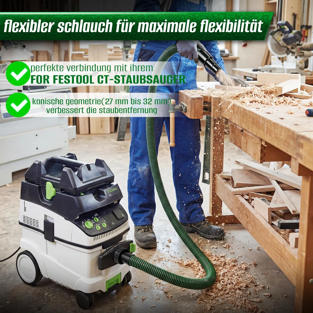 Manguera universal para aspiradora – Manguera de alto rendimiento de 3,5 m/5 m de EVA/PE – Ideal para el jardín, el taller y aspiradoras para sólidos y líquidos (5 m)