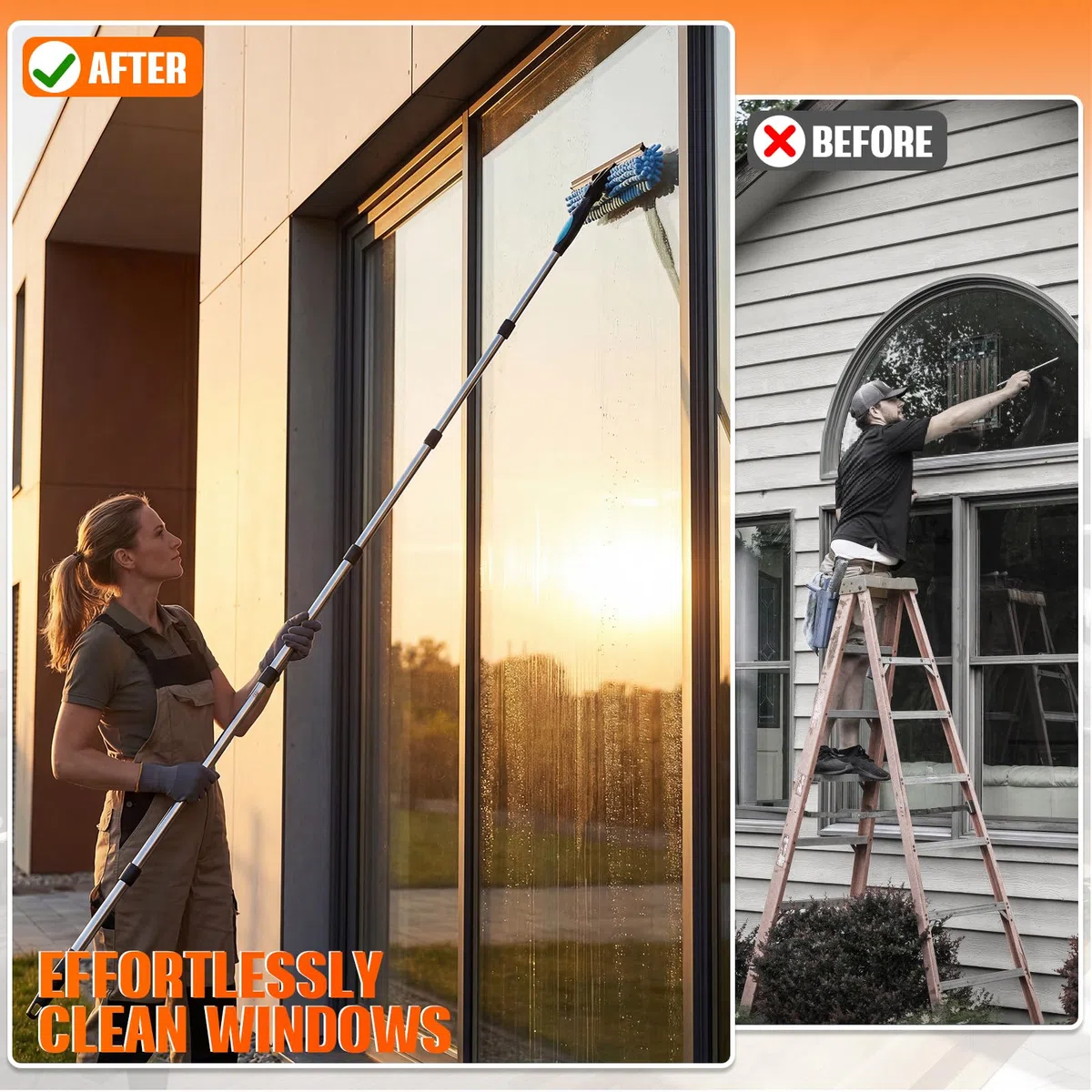 Kit de limpieza de cristales 2 en 1 con barra telescópica de 3,85 m, paños de microfibra y cepillos para grietas, ideal para ventanas altas, coches y ventanas, fácil de usar y seguro