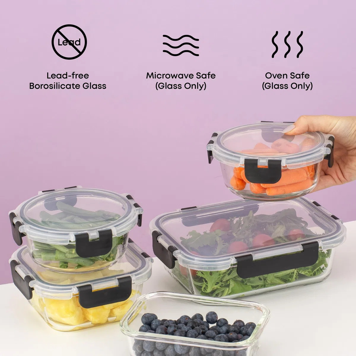 JoyJolt 24 recipientes de almacenamiento de vidrio de borosilicato con tapas, 12 recipientes herméticos/aptos para congelador, para despensa y cocina, recipiente de preparación de comidas para