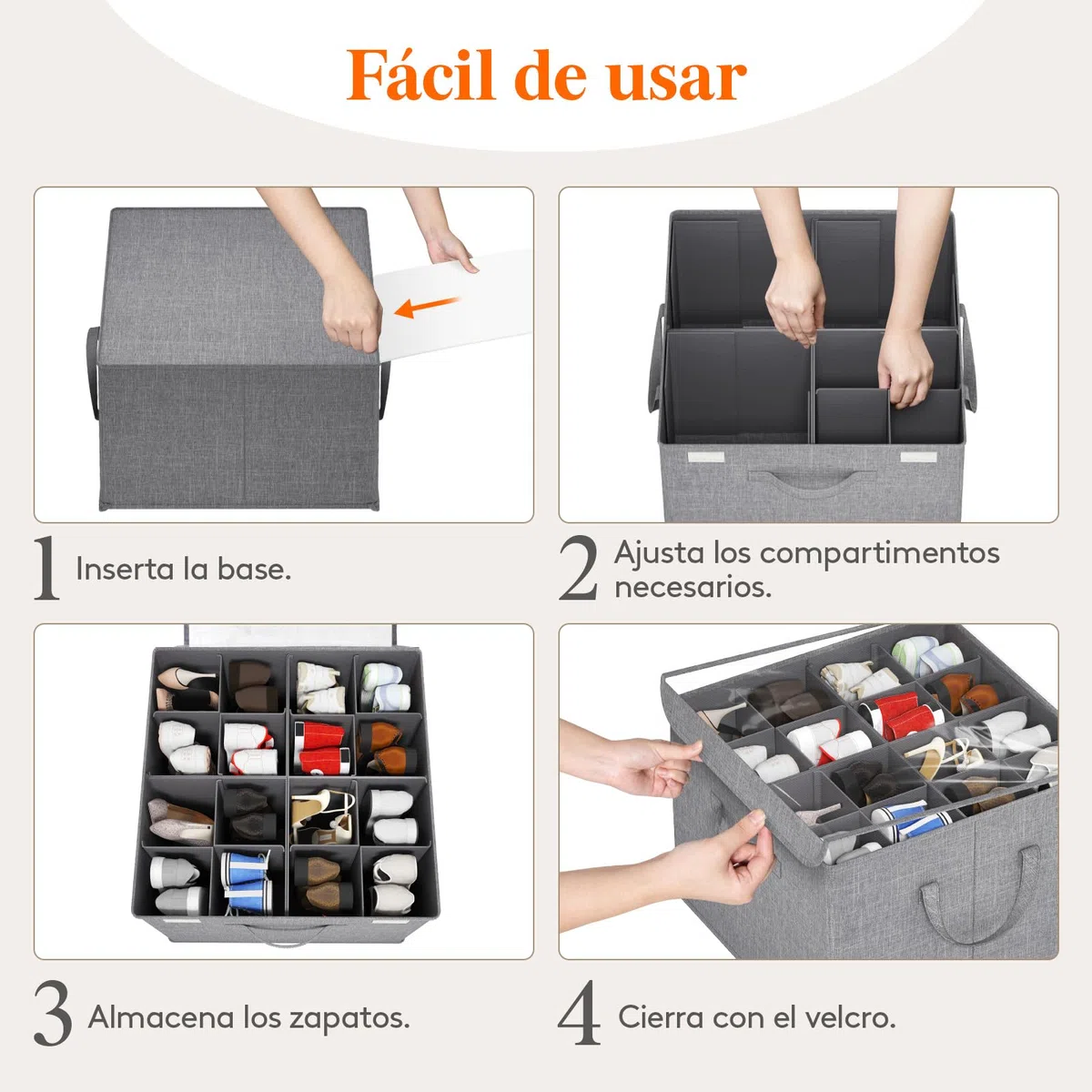 Lifewit Organizador de Zapatos para Armario, Divisores Ajustables para Almacenamiento de Zapatos, Cajas de Almacenamiento Plegables con Cubierta Transparente, Gris Claro, 1 Paquete para 4-16 Pares