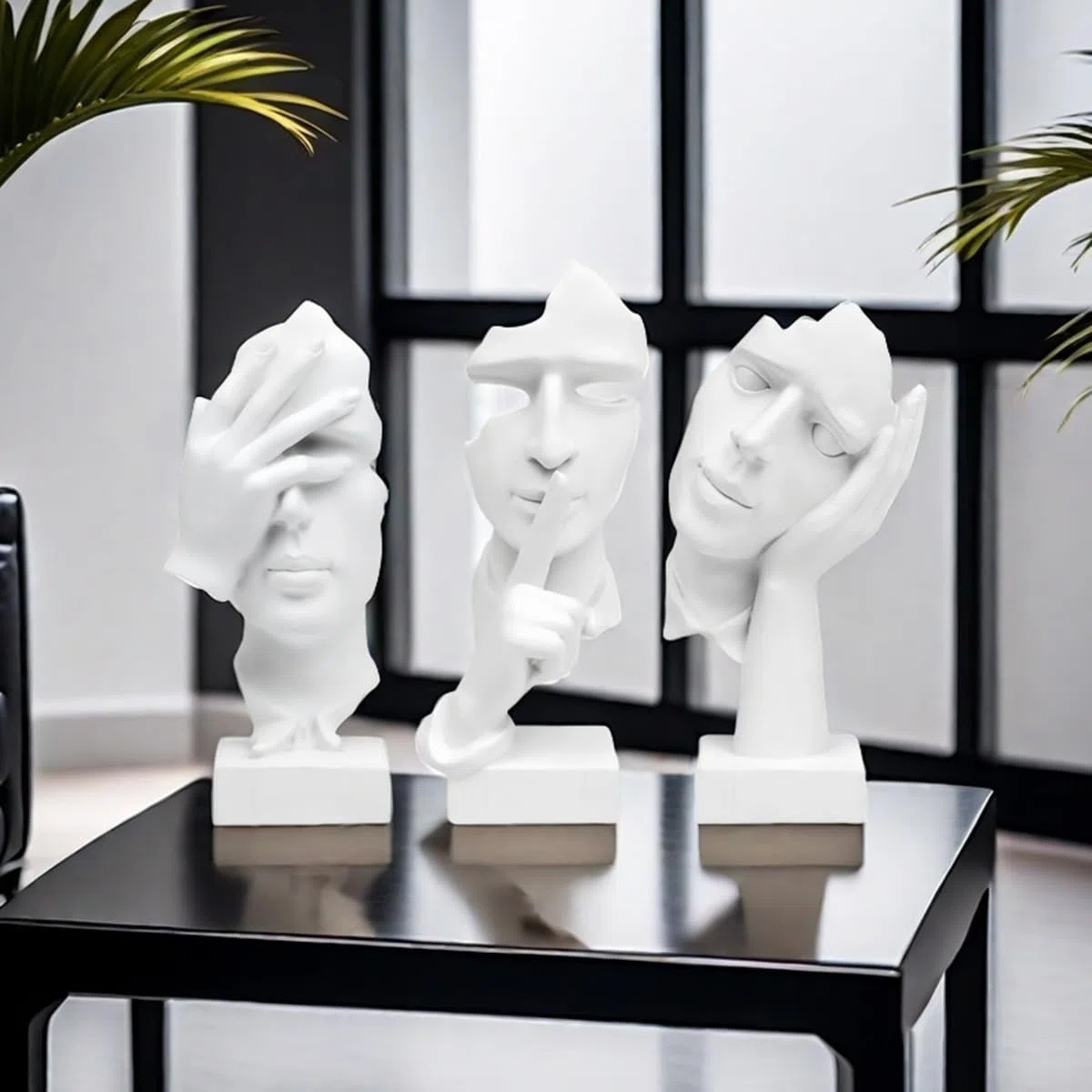 Estatua de Pensador de 3 Piezas, el Silencio es Oro Figura de Arte Abstracto, esculturas de Resina para el hogar Moderno,Decoración de Estantería,Decoraciones de Oficina, Regalo (Blanco)