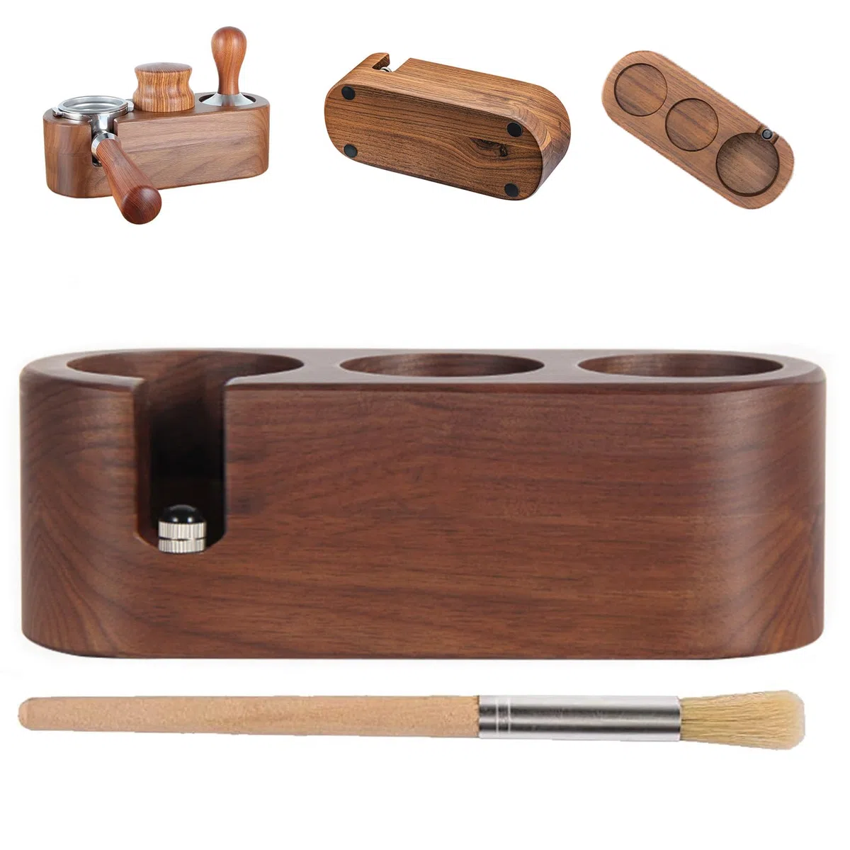 Coffee Tamper Station 51-54mm Ajustable,Estación de Tamping para Accesorios de Barista,Soporte para Filtro de Café con Tres Agujeros,Espresso Tamping Soporte con Almohadillas Antideslizantes