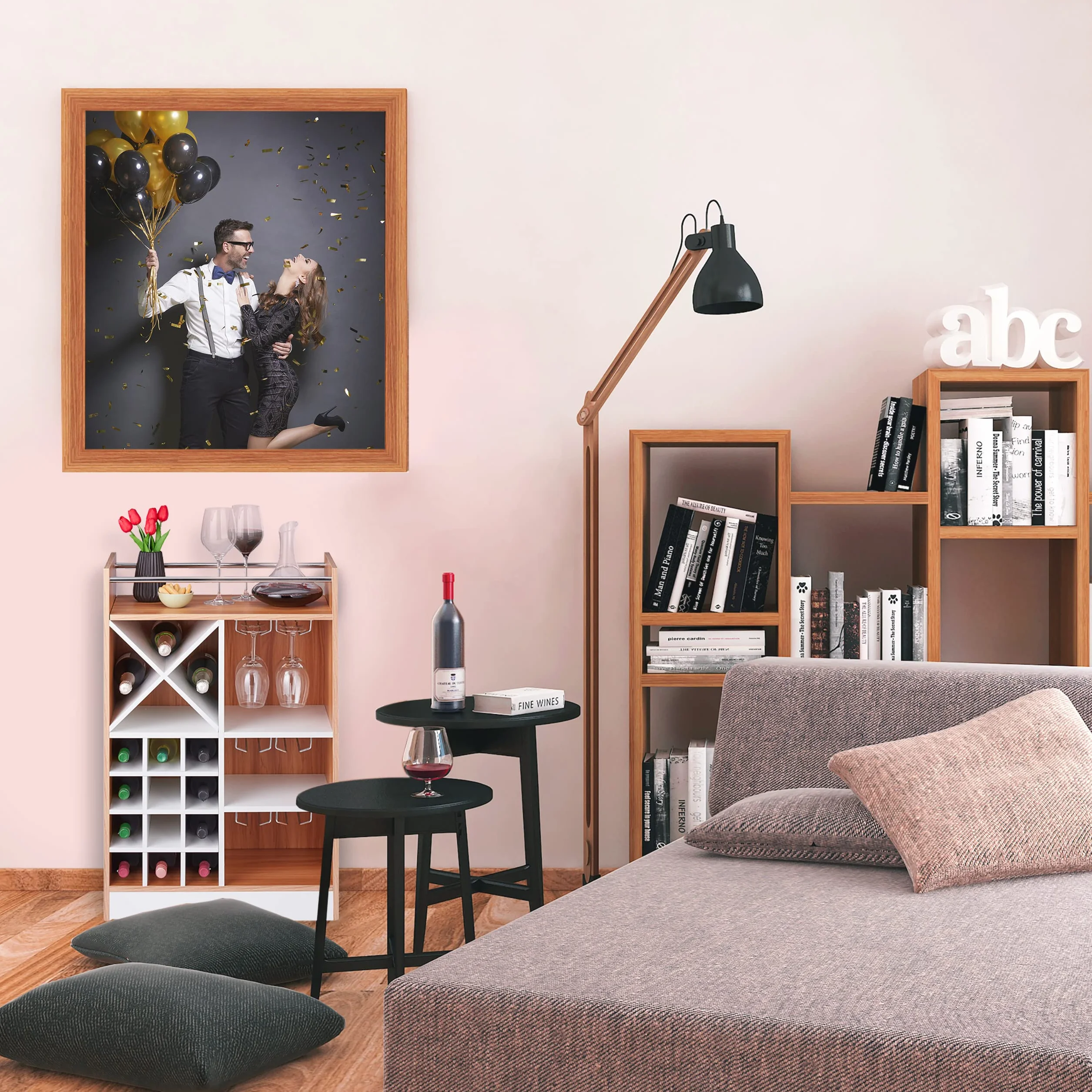 Relaxdays Botellero Grande para 22 Botellas Vino, Mueble Bar, De Pie, Tablero Aglomerado, 1 Ud., 96x63x35 cm, Negro