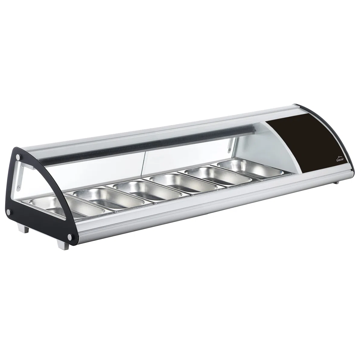 Lacor - 69606 - Vitrina Refrigerada, Expositor de Alimentos, Cristal y Acero Inoxidable, Capacidad: 6xGN 1/3, 160 W, Termostato Regulable: 0ºC - 12ºC