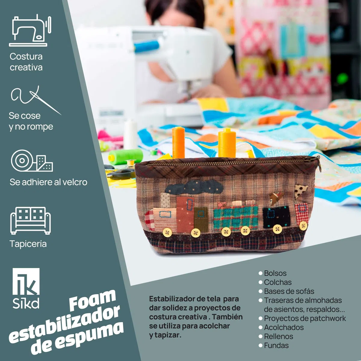 SIKD - Foam estabilizador de espuma para manualidades. 2x0,5m. Goma espuma para tapizar con forro y velour. Estabilizador de tela de costura. Blanco