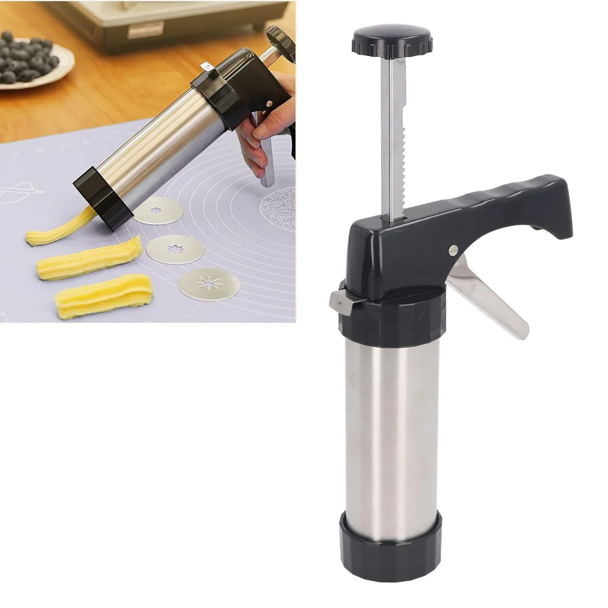 Prensa para Galletas, Galletera Manual de Acero Inoxidable Kit de Pistola para Galletas DIY Suministros de Decoración para Bizcochos Pasteles Postres Churros Españoles