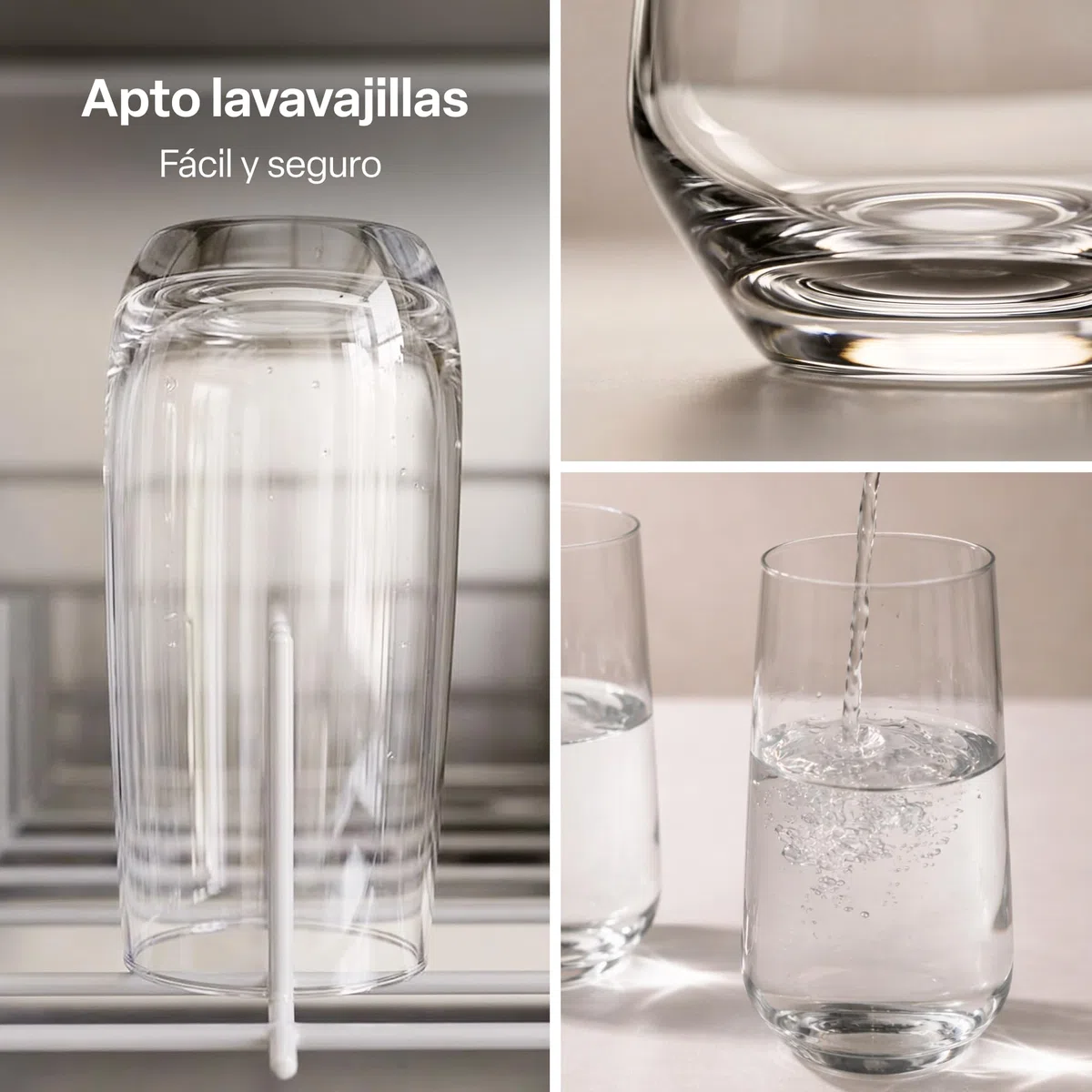 MIAMIO - Juego de Vasos de Cristal 6 Piezas 460 ml, Vasos Altos, Vasos de Agua, Cristalería para Cocina, Vasos de Vidrio Uso Diario - Apto para Lavavajillas - Colección Riva