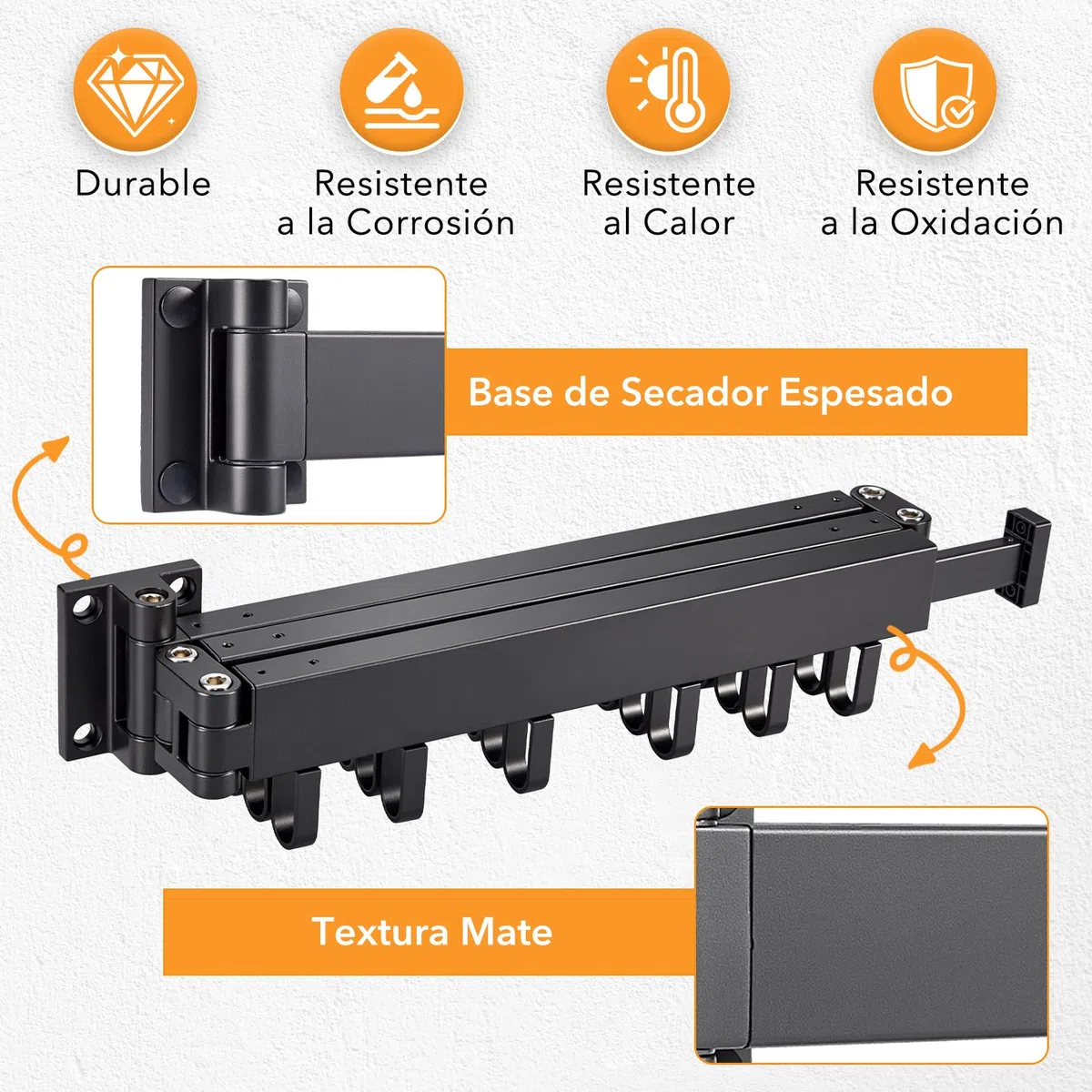 CarBole Tendedero de Ropa Montado en Pared,Retráctil Plegable de 3 Pliegues con 18 Ganchos,Ahorra Espacio,Aluminio Duradero para Balcón,Baño y Dormitorio